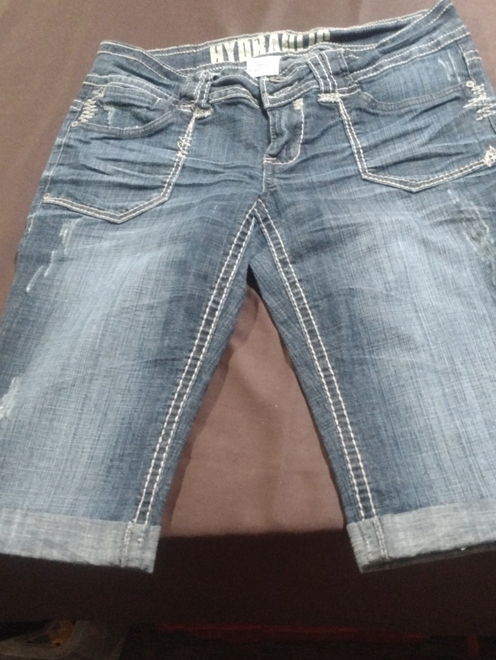 Hydrogen Blue Washed Denim Shorts with White Logo Waistband